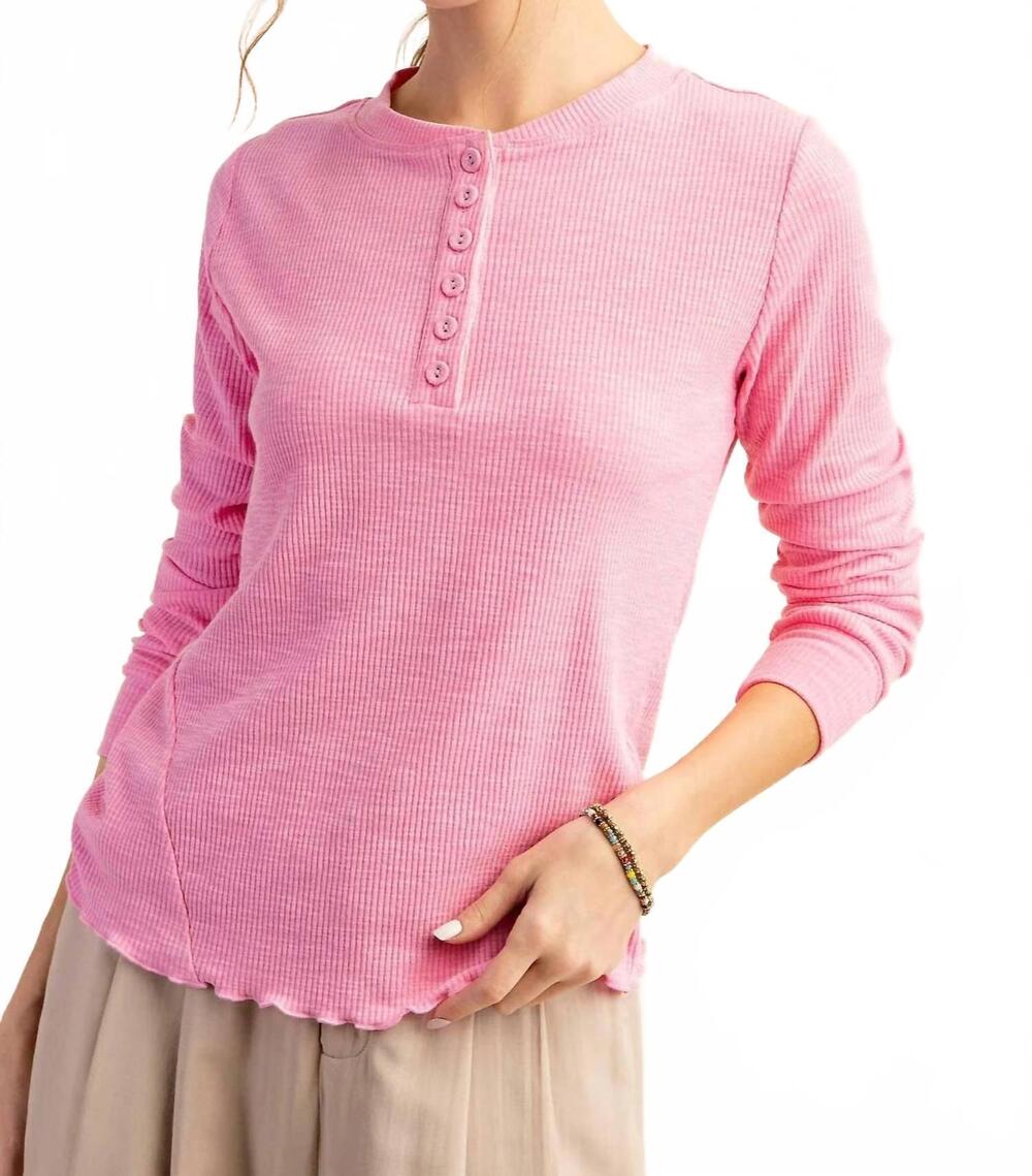NEW KORI ribbed henley top in pink